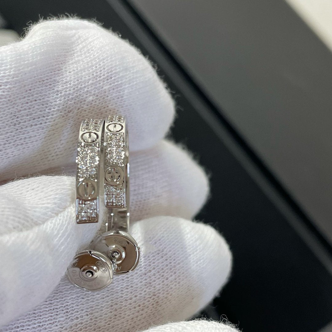 [CiCi]LOVE DIAMOND SILVER HOOP EARRINGS