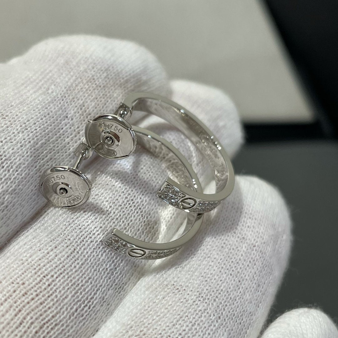 [CiCi]LOVE DIAMOND SILVER HOOP EARRINGS