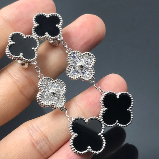 [CiCi]CLOVER 3 MOTIF DIAMOND ONYX SILVER EARRINGS