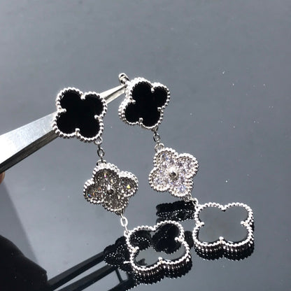 [CiCi]CLOVER 3 MOTIF DIAMOND ONYX SILVER EARRINGS