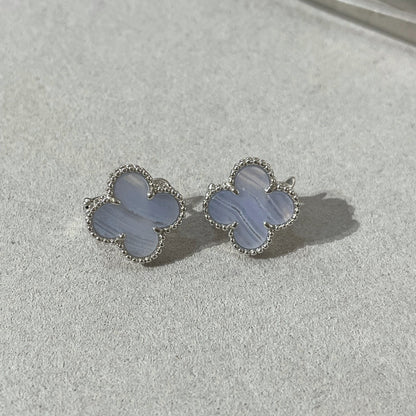 [CiCi]CLOVER CHALCEDONY SILVER STUD EARRINGS