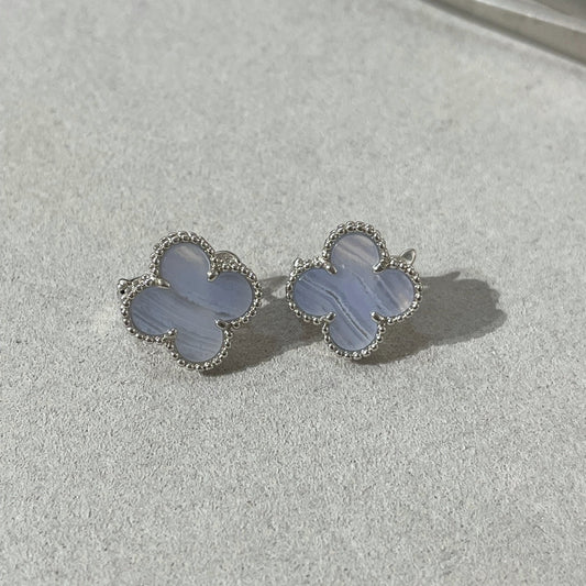 [CiCi]CLOVER CHALCEDONY SILVER STUD EARRINGS