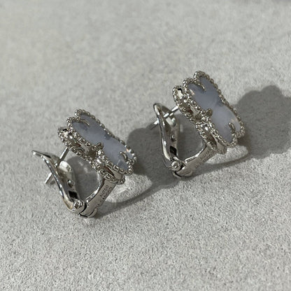 [CiCi]CLOVER CHALCEDONY SILVER STUD EARRINGS