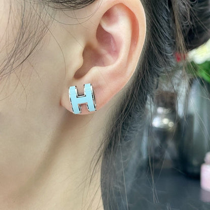 [CiCi]POP H SKY BLUE STUD EARRINGS