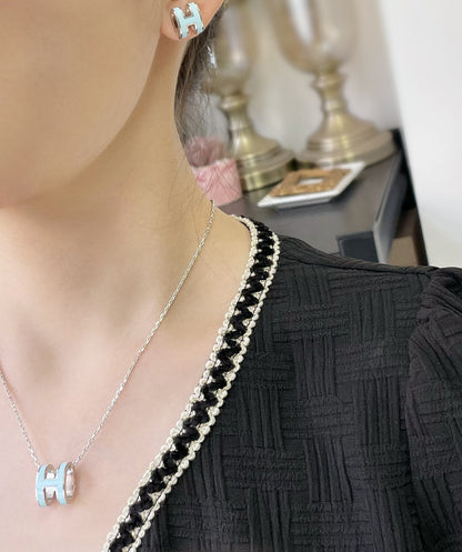 [CiCi]POP H SKY BLUE STUD EARRINGS