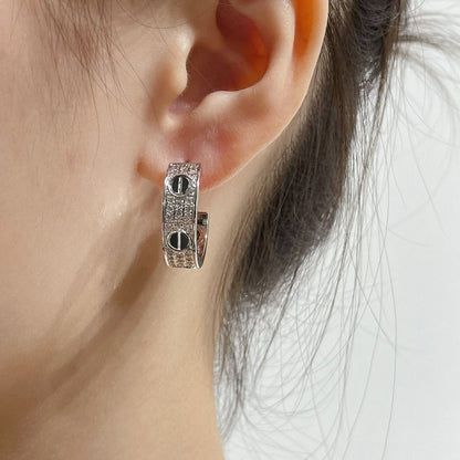 [CiCi]LOVE CERAMIC DIAMOND PAVED SILVER EARRINGS