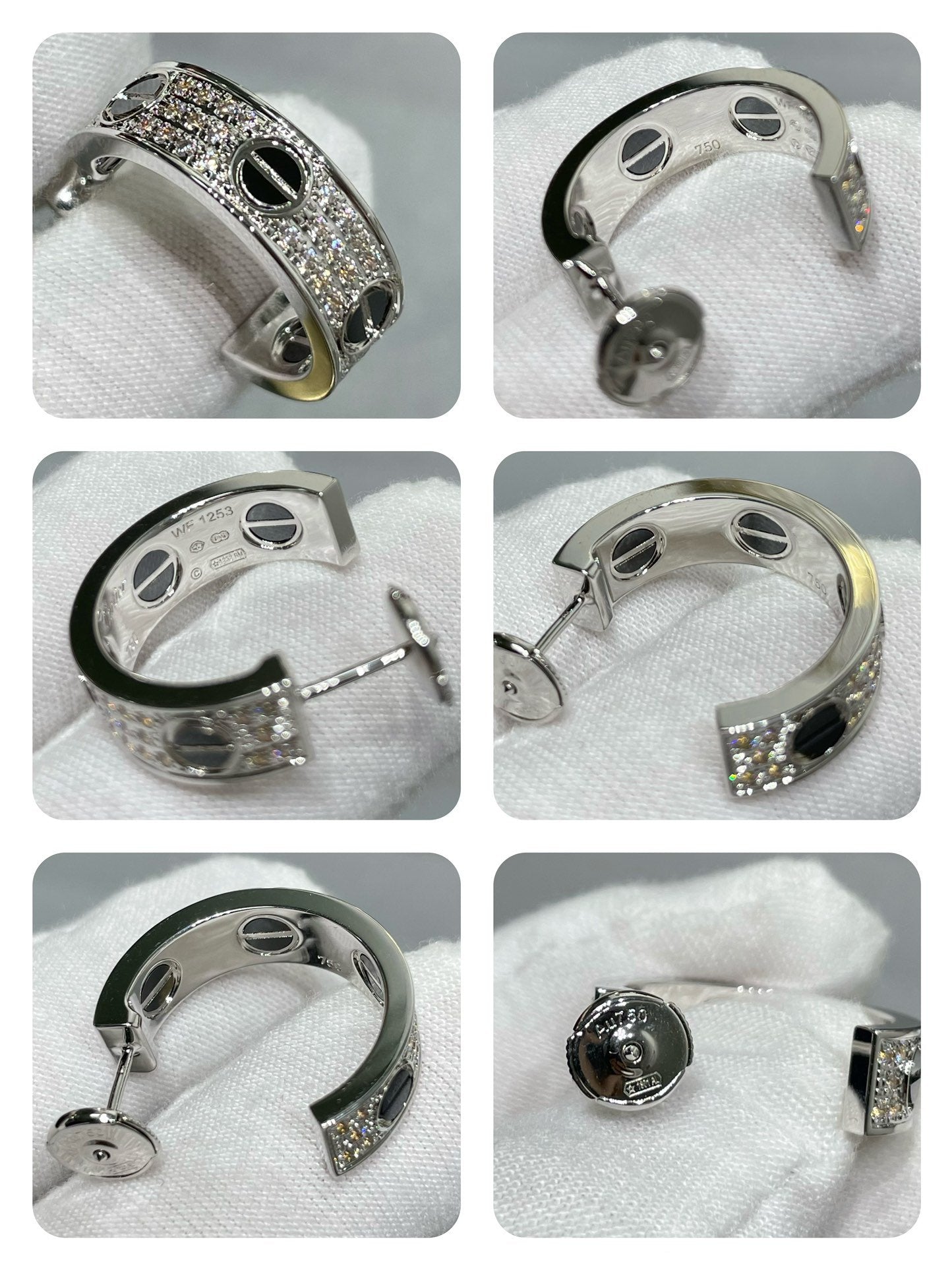 [CiCi]LOVE CERAMIC DIAMOND PAVED SILVER EARRINGS