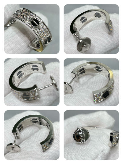 [CiCi]LOVE CERAMIC DIAMOND PAVED SILVER EARRINGS