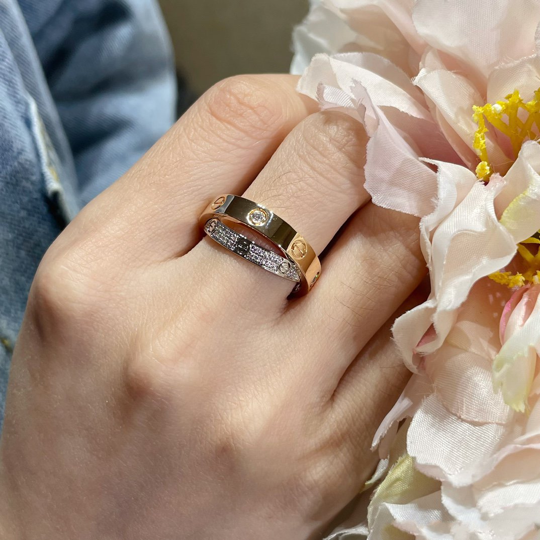 [CiCi]LOVE PINK GOLD SILVER DIAMOND DOUBLE RING