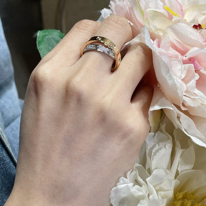 [CiCi]LOVE PINK GOLD SILVER DIAMOND DOUBLE RING