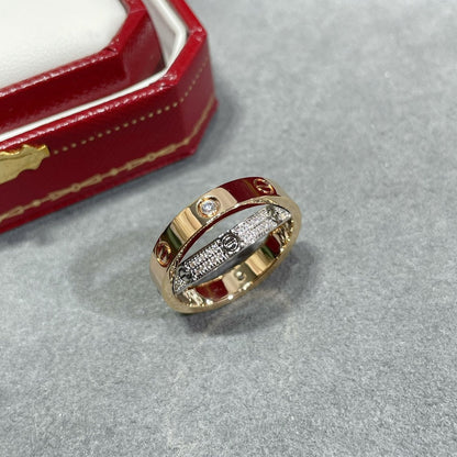 [CiCi]LOVE PINK GOLD SILVER DIAMOND DOUBLE RING