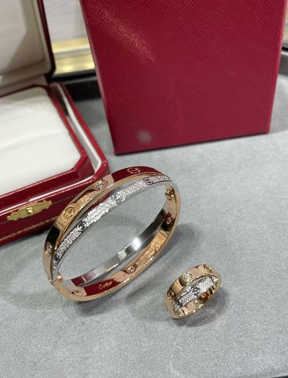 [CiCi]LOVE PINK GOLD SILVER DIAMOND DOUBLE RING