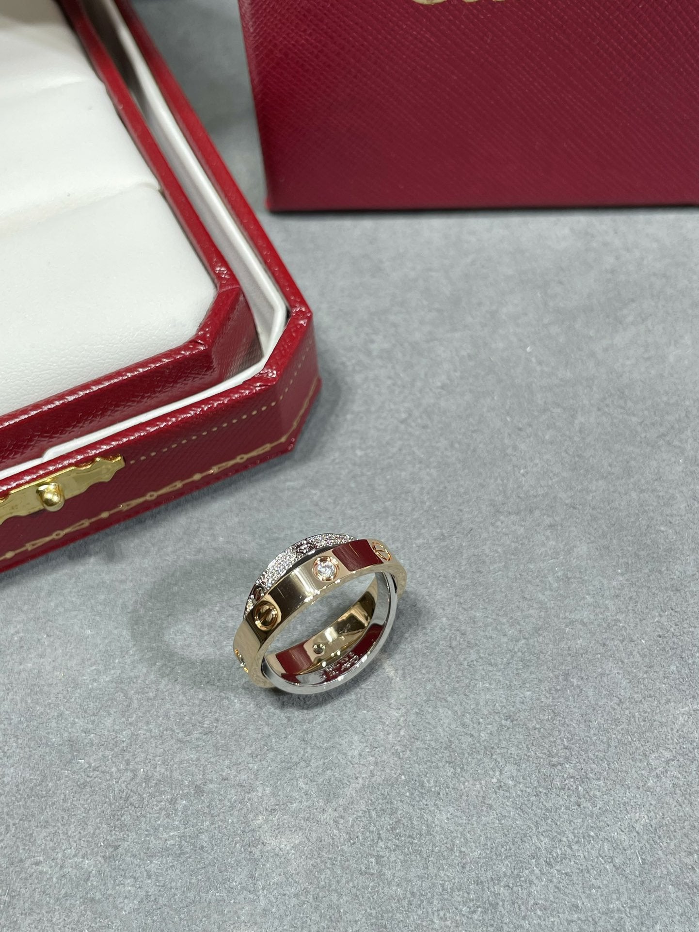 [CiCi]LOVE PINK GOLD SILVER DIAMOND DOUBLE RING