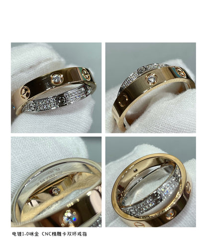 [CiCi]LOVE PINK GOLD SILVER DIAMOND DOUBLE RING