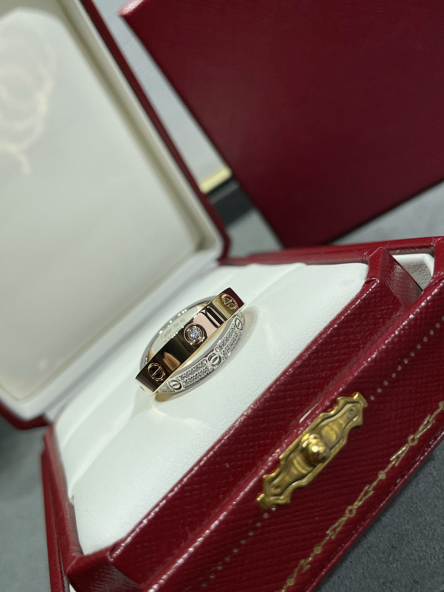 [CiCi]LOVE PINK GOLD SILVER DIAMOND DOUBLE RING