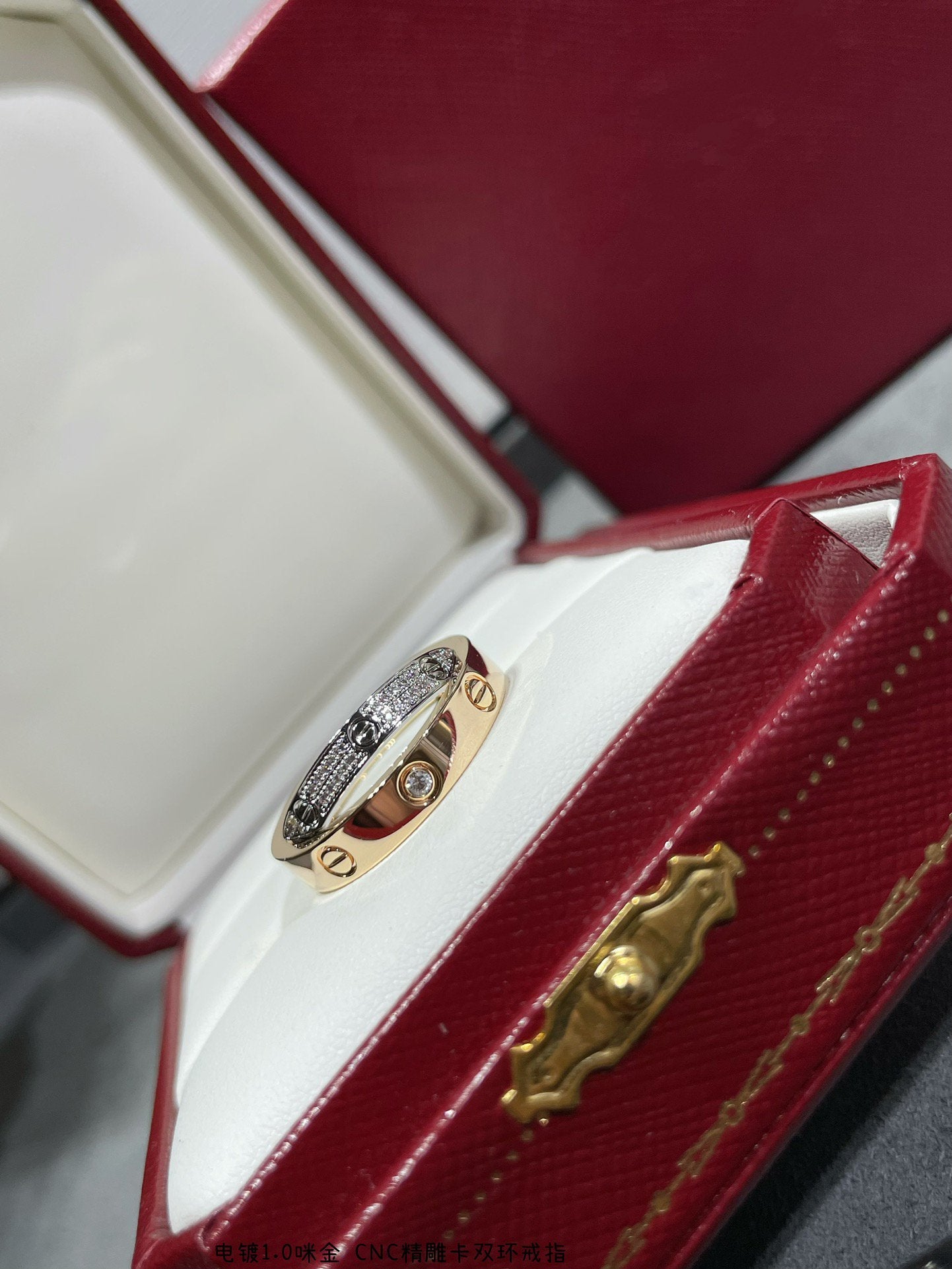 [CiCi]LOVE PINK GOLD SILVER DIAMOND DOUBLE RING
