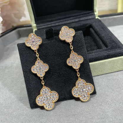 [CiCi]CLOVER 3 MOTIFS DIAMOND PAVED ROSE GOLD EARRINGS