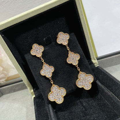 [CiCi]CLOVER 3 MOTIFS DIAMOND PAVED ROSE GOLD EARRINGS