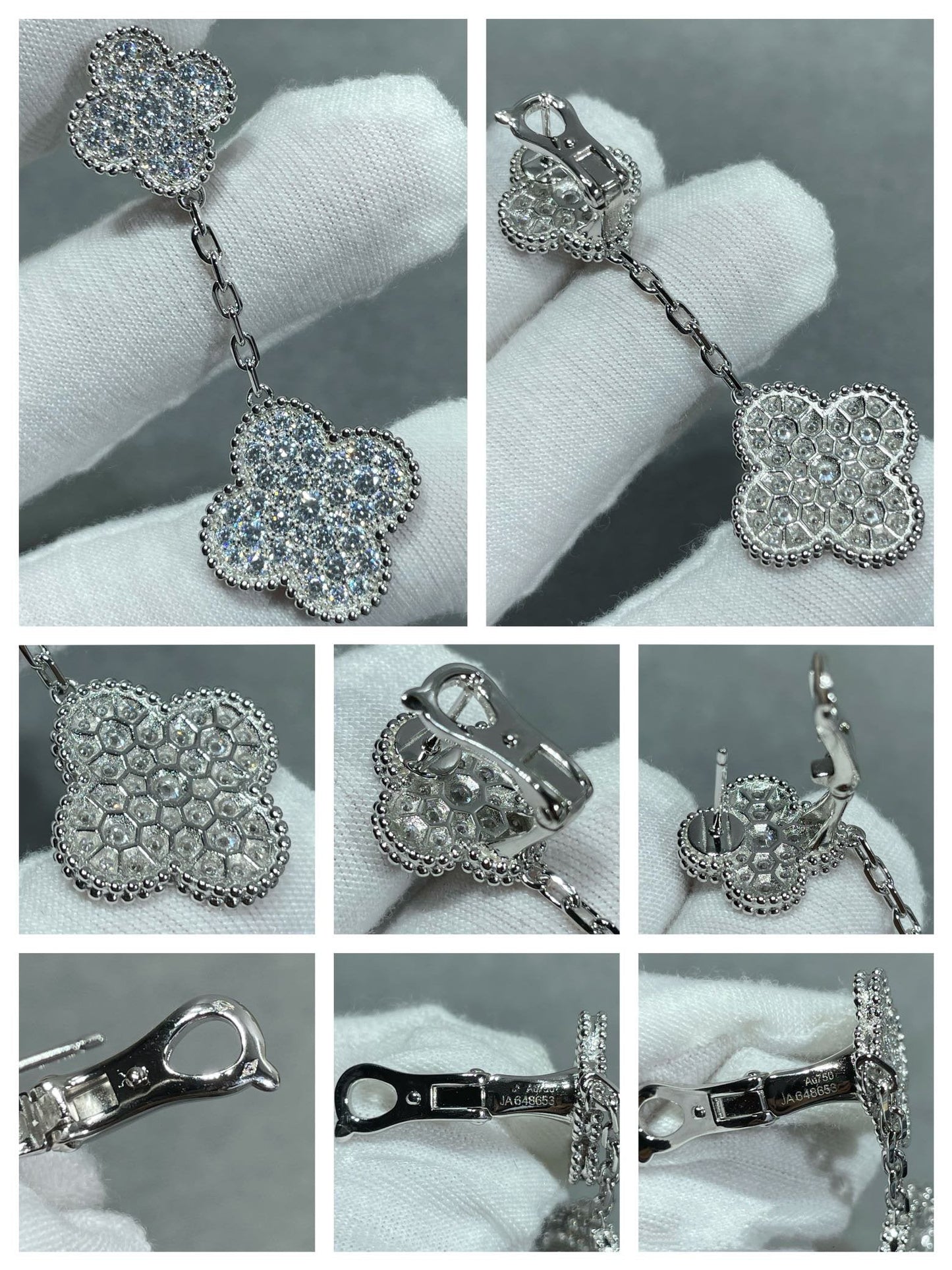 [CiCi]CLOVER 2 MOTIFS DIAMOND PAVED SILVER EARRINGS