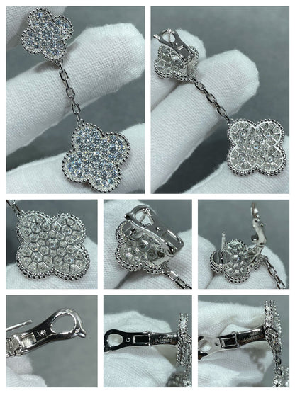 [CiCi]CLOVER 2 MOTIFS DIAMOND PAVED SILVER EARRINGS