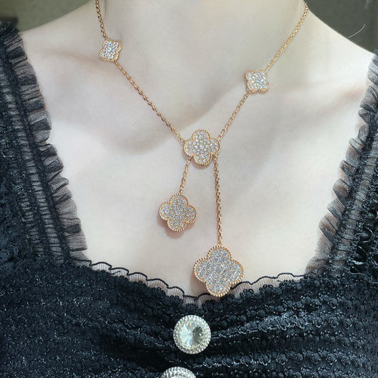 [CiCi]CLOVER 6 MOTIF DIAMOND PAVED NECKLACE