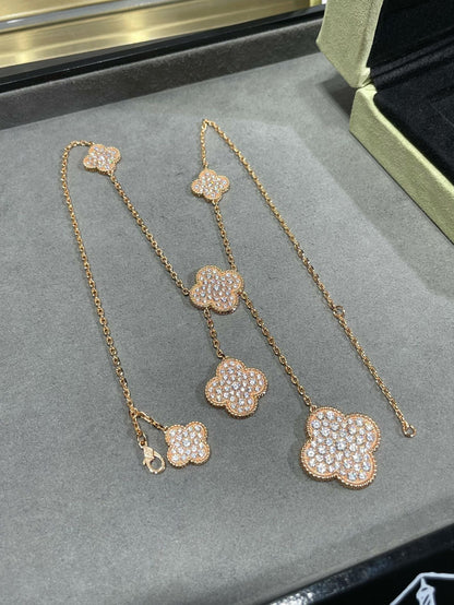 [CiCi]CLOVER 6 MOTIF DIAMOND PAVED NECKLACE