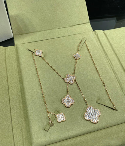 [CiCi]CLOVER 6 MOTIF DIAMOND PAVED NECKLACE