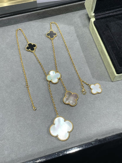 [CiCi]CLOVER 6 MOTIF MOP ONYX GOLD NECKLACE
