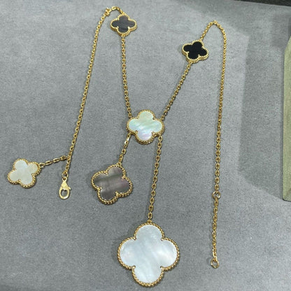 [CiCi]CLOVER 6 MOTIF MOP ONYX GOLD NECKLACE