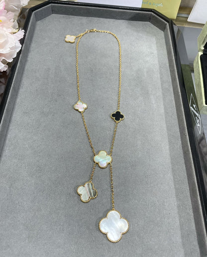 [CiCi]CLOVER 6 MOTIF MOP ONYX GOLD NECKLACE