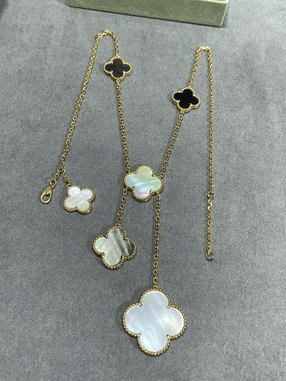 [CiCi]CLOVER 6 MOTIF MOP ONYX GOLD NECKLACE