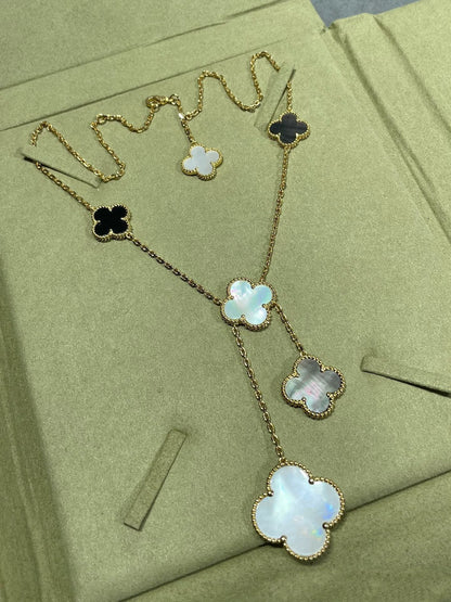 [CiCi]CLOVER 6 MOTIF MOP ONYX GOLD NECKLACE