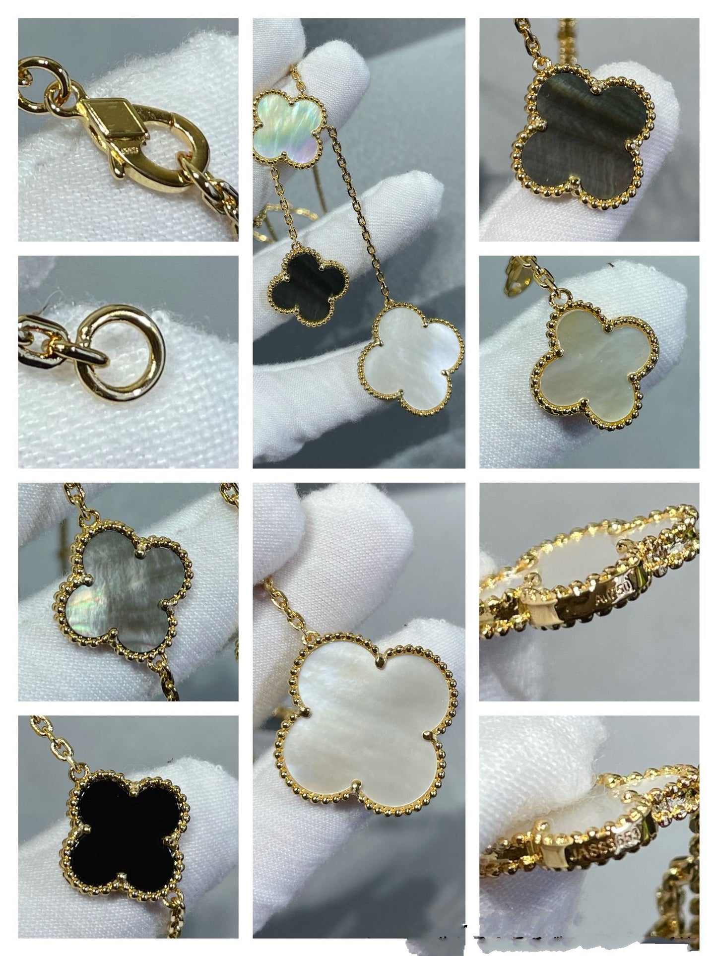 [CiCi]CLOVER 6 MOTIF MOP ONYX GOLD NECKLACE