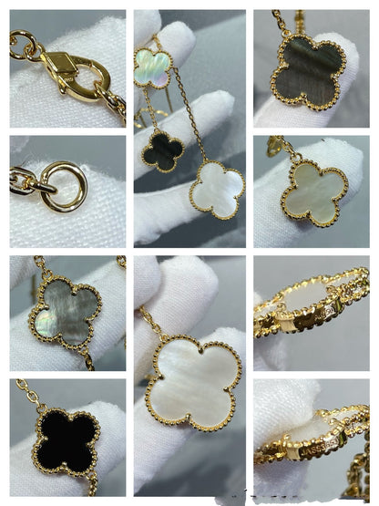 [CiCi]CLOVER 6 MOTIF MOP ONYX GOLD NECKLACE