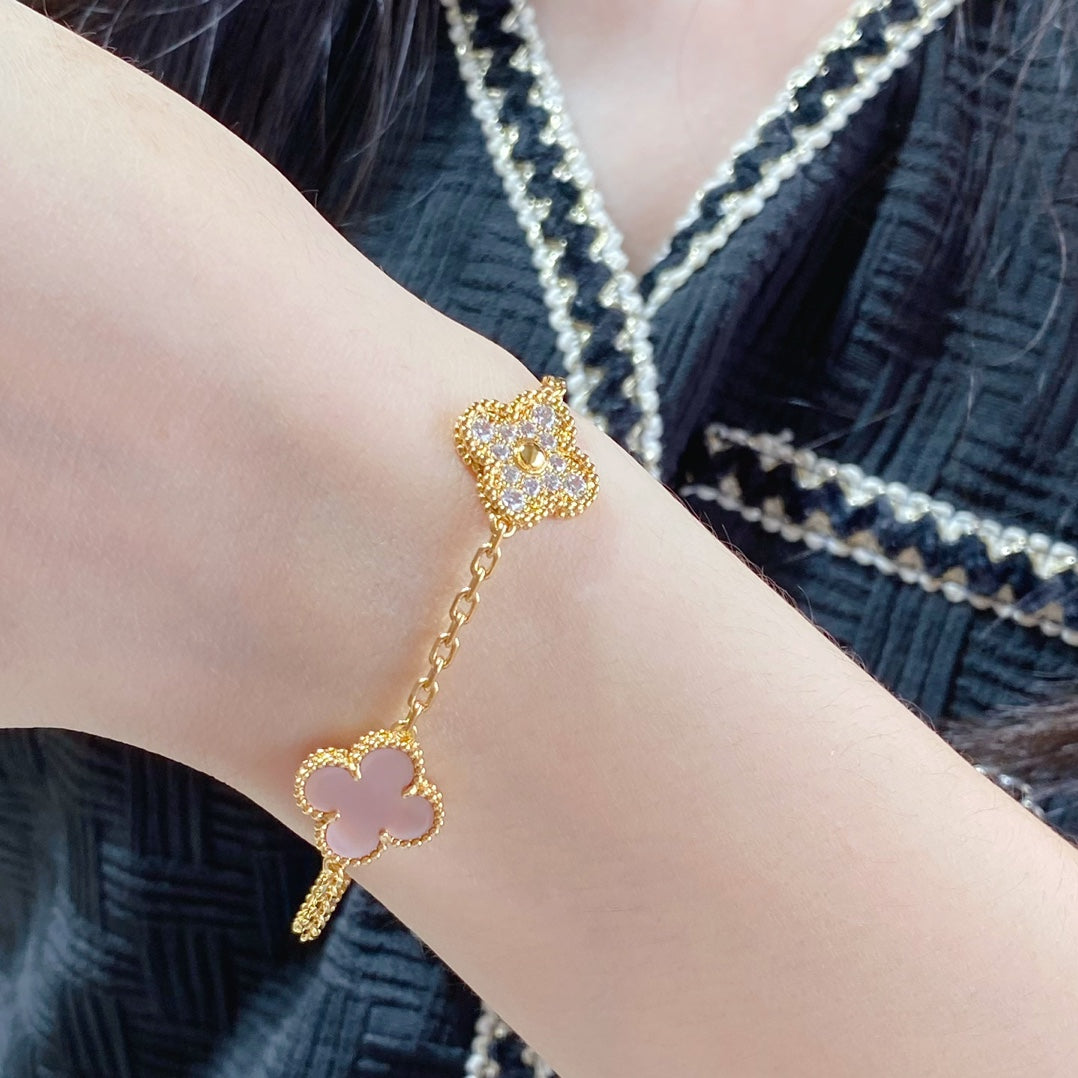 [CiCi]CLOVER 5 MOTIV DIAMANT ROSA PERLMUTT ROSÉGOLD ARMREIF