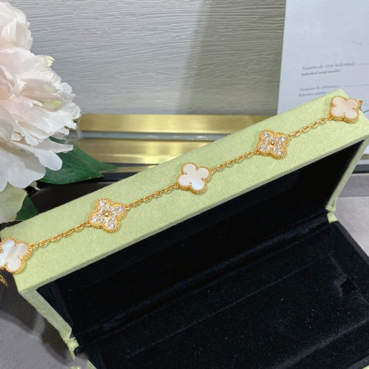 [CiCi]CLOVER 5 MOTIF DIAMOND PINK MOP PINK GOLD BRACELET