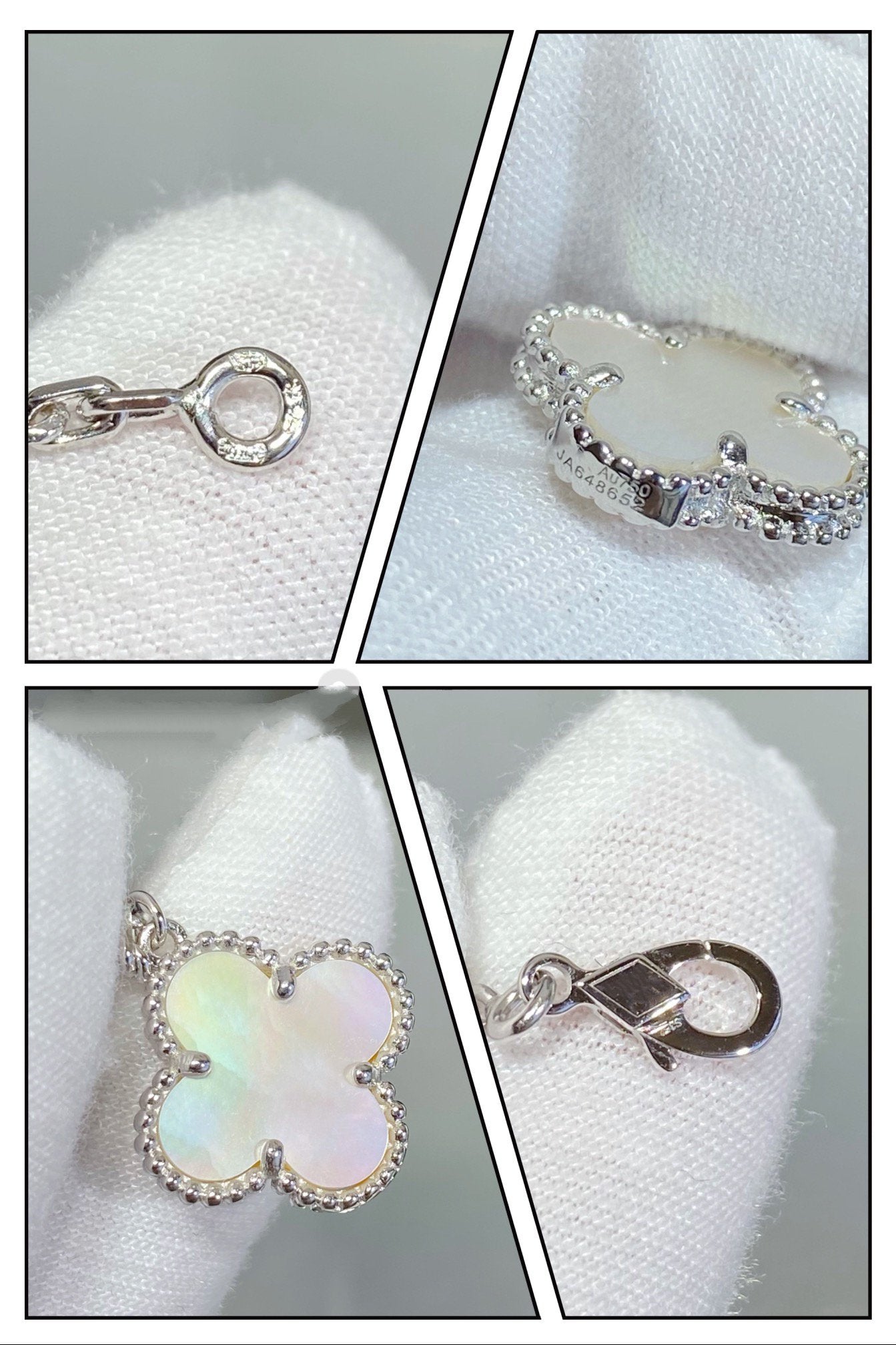 [CiCi]CLOVER 5 MOTIF WHITE MOP SILVER BRACELET