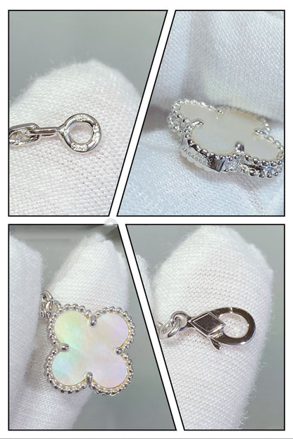 [CiCi]CLOVER 5 MOTIF WHITE MOP SILVER BRACELET