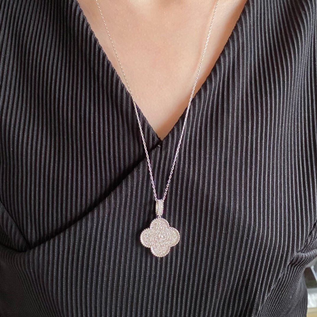 [CiCi]CLOVER 25MM LARGE PEDANT DIAMOND PAVED LONG NECKLACE