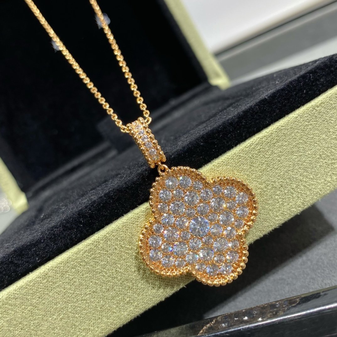 [CiCi]CLOVER 25MM LARGE PEDANT DIAMOND PAVED LONG NECKLACE