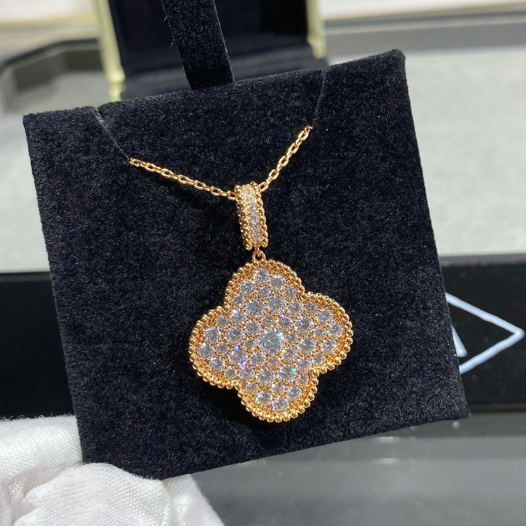 [CiCi]CLOVER 25MM LARGE PEDANT DIAMOND PAVED LONG NECKLACE