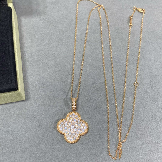 [CiCi]CLOVER 25MM LARGE PEDANT DIAMOND PAVED LONG NECKLACE