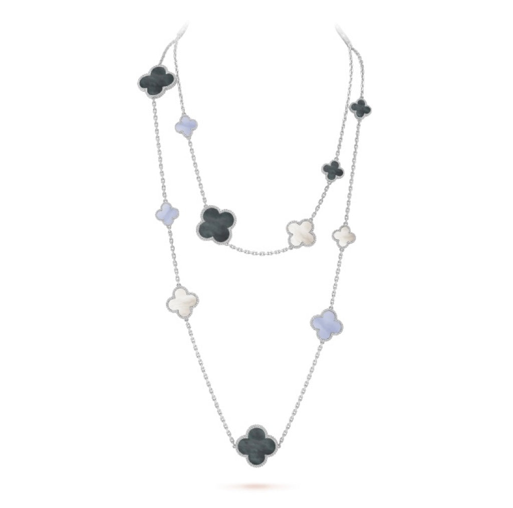 [CiCi]CLOVER 16 MOTIF CHALCEDONY MOP SILVER NECKLACE