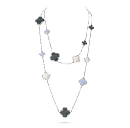 [CiCi]CLOVER 16 MOTIF CHALCEDONY MOP SILVER NECKLACE