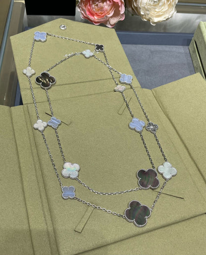 [CiCi]CLOVER 16 MOTIF CHALCEDONY MOP SILVER NECKLACE