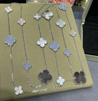 [CiCi]CLOVER 16 MOTIF CHALCEDONY MOP SILVER NECKLACE