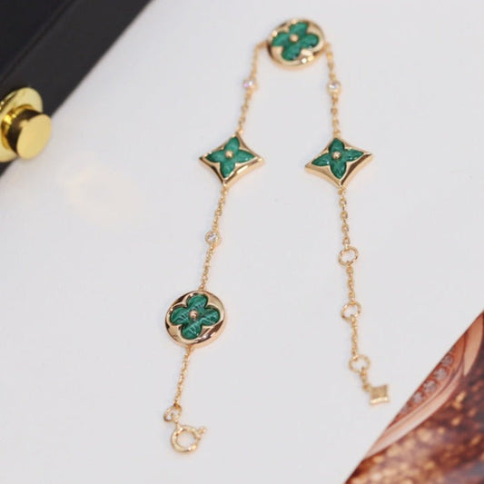 [CiCi]STAR AND SUN 4 MOTIF PINK GOLD MALACHITE BRACELET