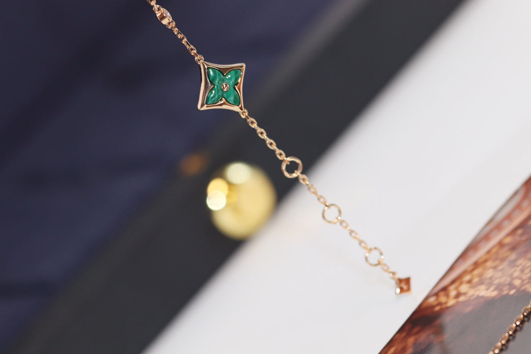 [CiCi]STAR AND SUN 4 MOTIF PINK GOLD MALACHITE BRACELET