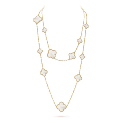[CiCi]CLOVER 16 MOTIF WHITE MOP GOLD NECKLACE