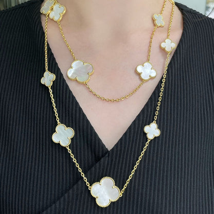 [CiCi]CLOVER 16 MOTIF WHITE MOP GOLD NECKLACE
